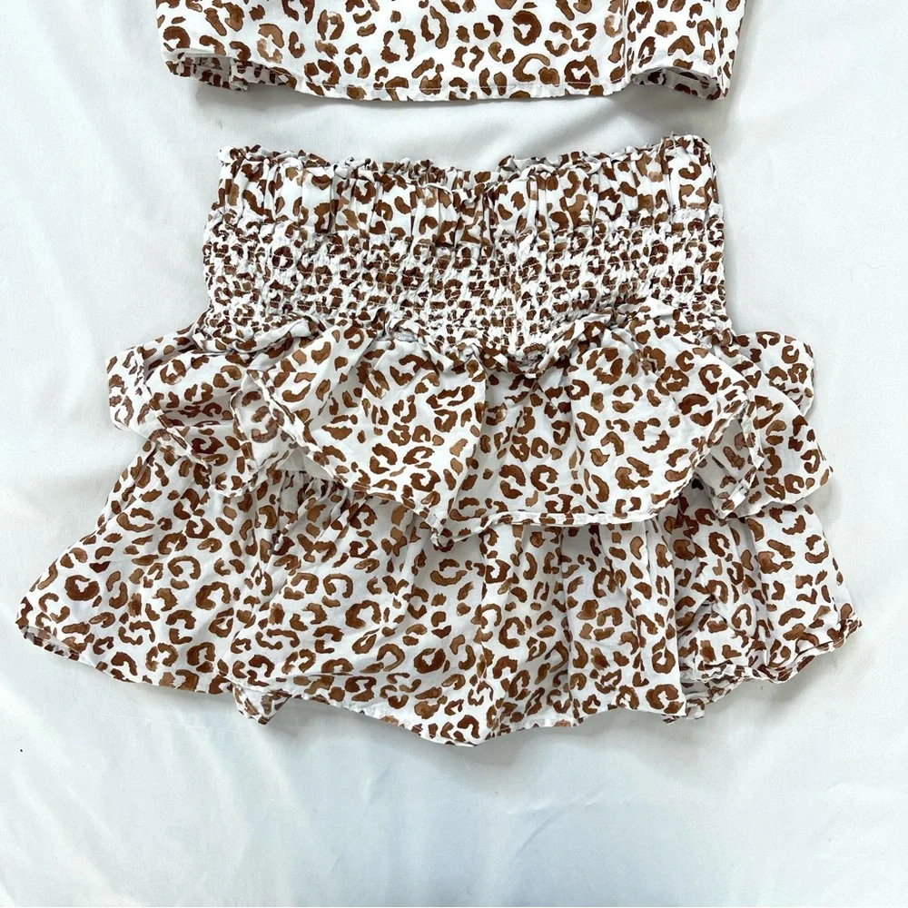 Janie and Jack Argan Oil Leopard Ruffle One Shoulder Top & Hailey Smocked Skirt